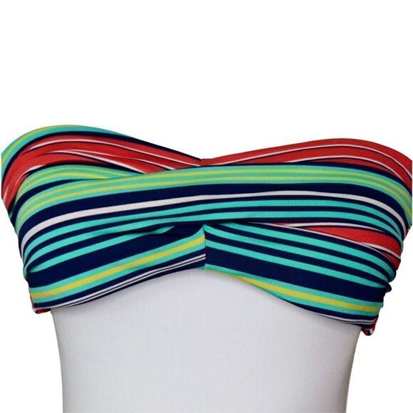 BOGOF JC Penney Side Support Multi Striped Swimwear Bikini Top SMALL Strapless - Picture 1 of 7